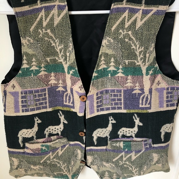 Vintage Vtg Llama Tapestry Cotton Vest Small S Grannycore - Picture 5 of 11